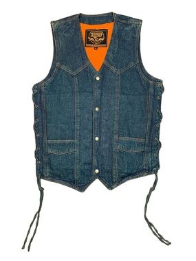 Milwaukee Leather Mens Blue Denim Snap Front Biker Vest Lined Size S